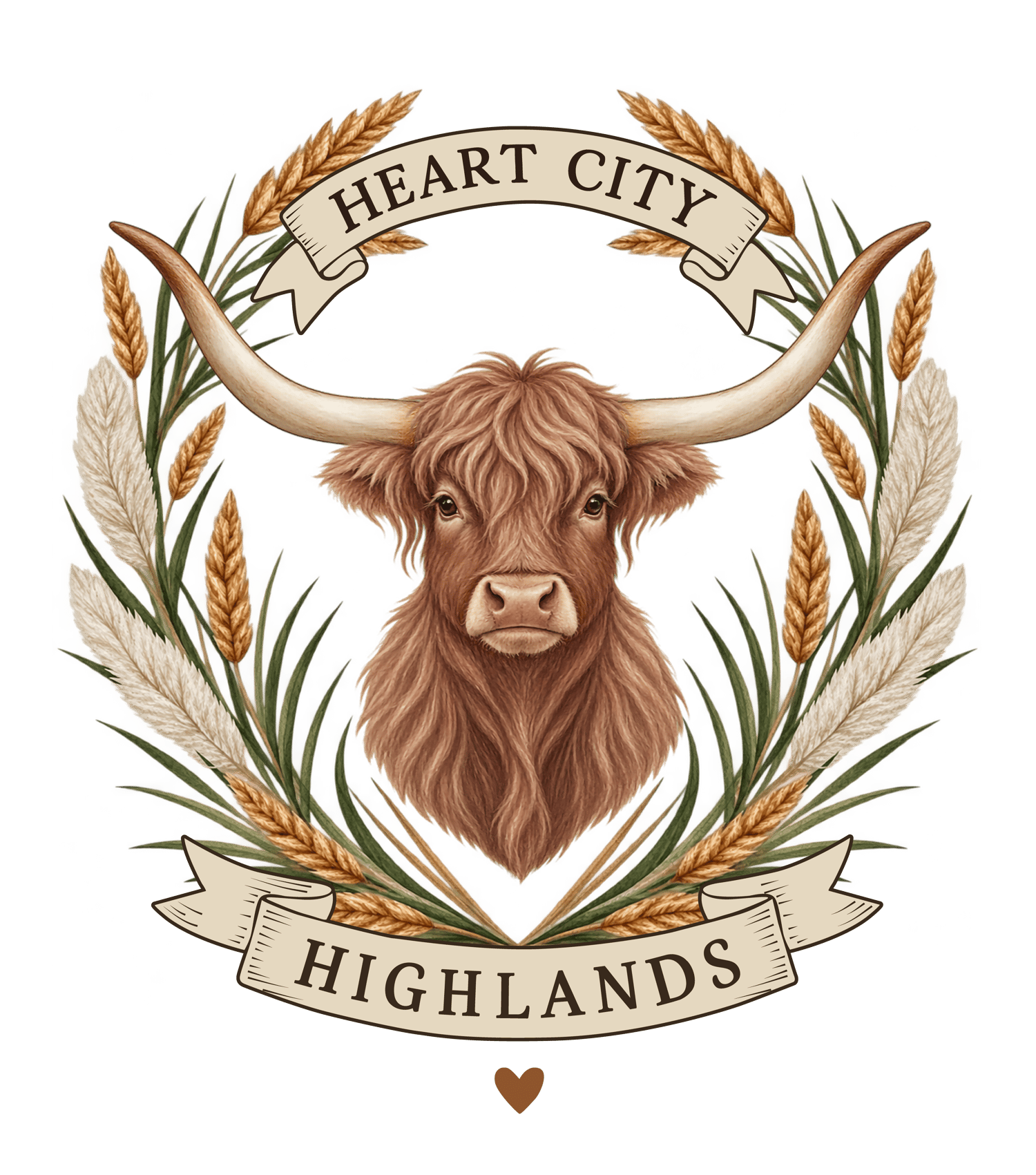 Heart City Highlands logo featuring a rustic ranch design for local Nebraska goods, books, and merchandise.