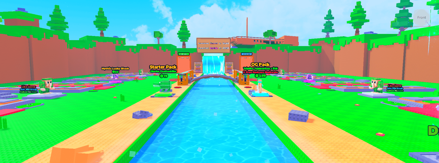 Central waterfall connecting the Brainrot collection areas