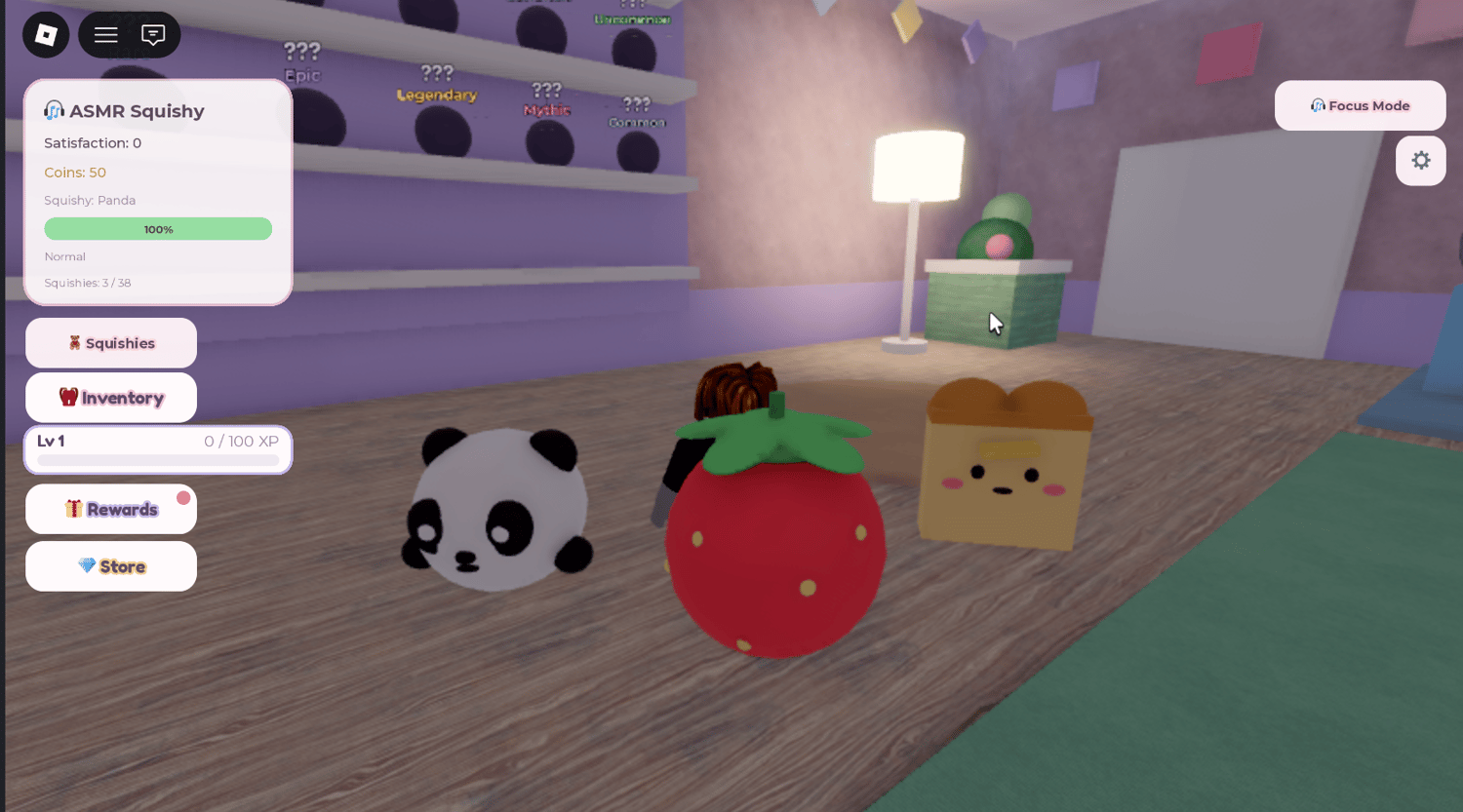 Strawberry, panda, and toast squishies displayed