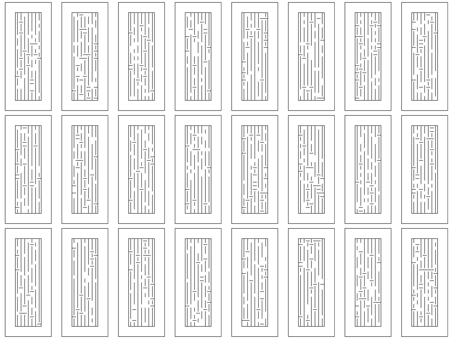 Truchet Ortho Maze Doors - Centered, Dense | 25 Door Design | SVG + DXF preview 2