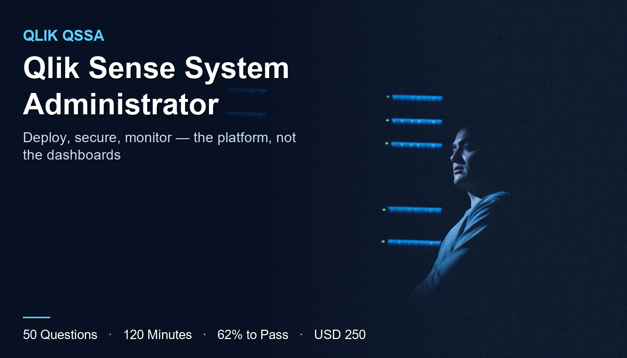 Qlik QSSA Qlik Sense System Administrator certification exam: 50 questions, 120 minutes, 62% to pass