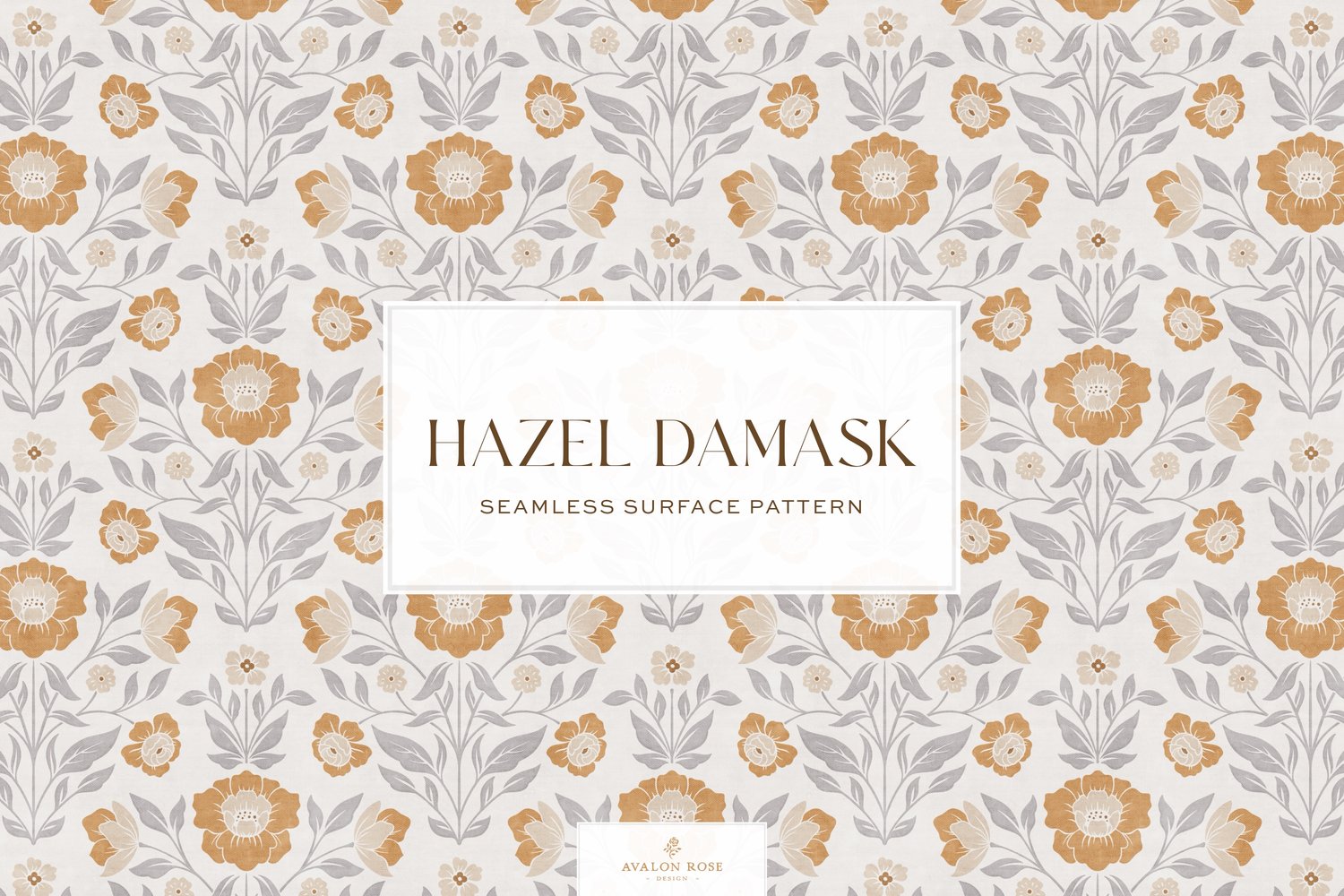 Vintage retro floral damask seamless surface pattern in a gray and faded orange