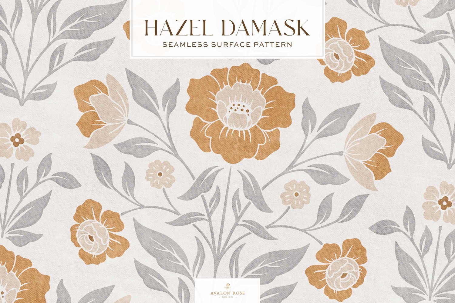 Vintage retro floral damask seamless surface pattern in a gray and faded orange