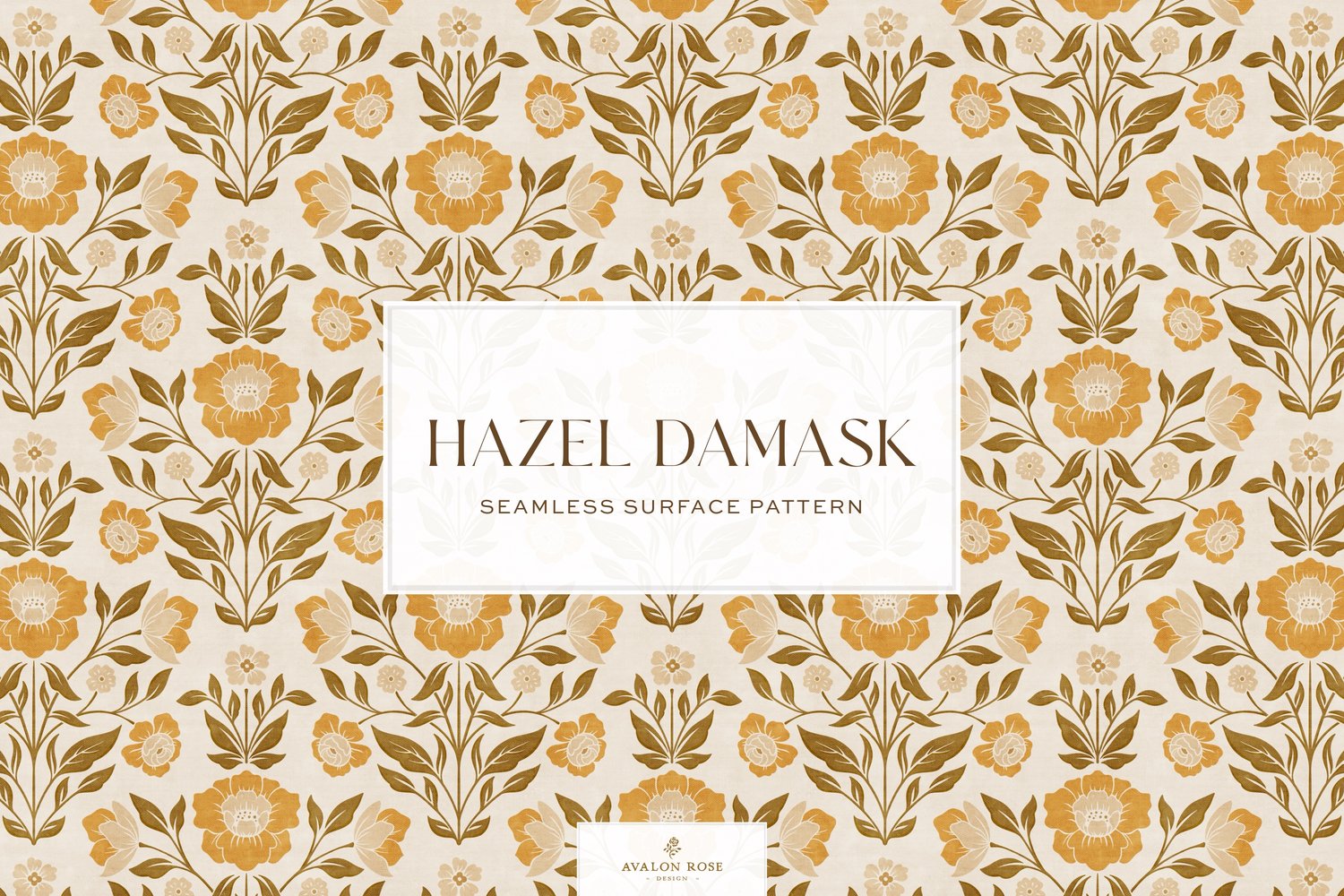 Vintage retro floral damask seamless surface pattern in retro orange and brown