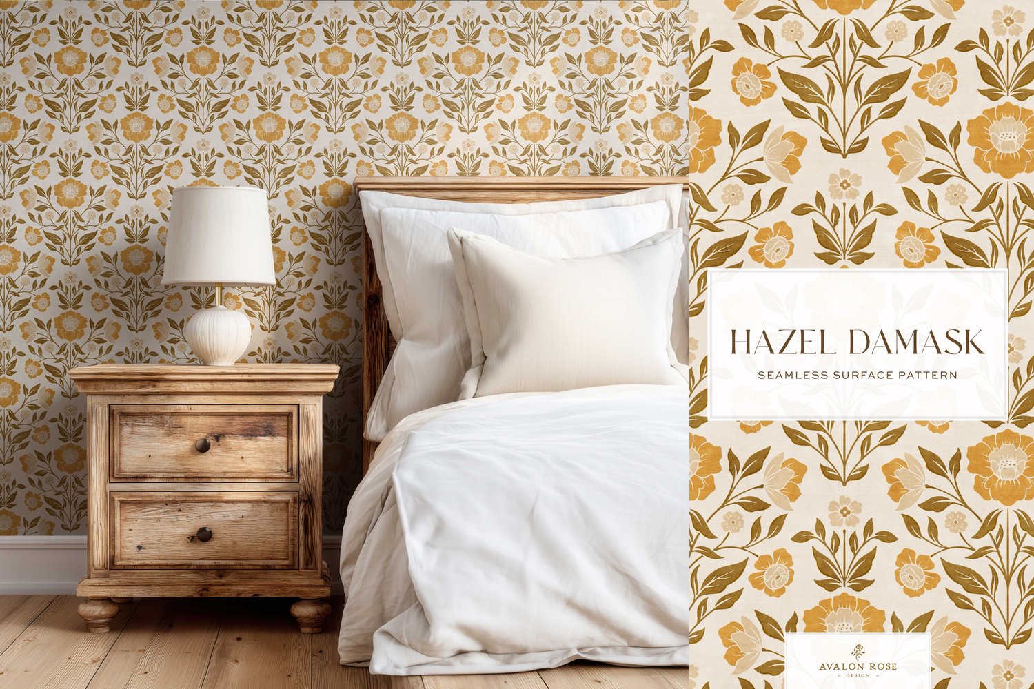 Vintage retro floral damask seamless surface pattern in retro orange and brown on bedroom wallpaper