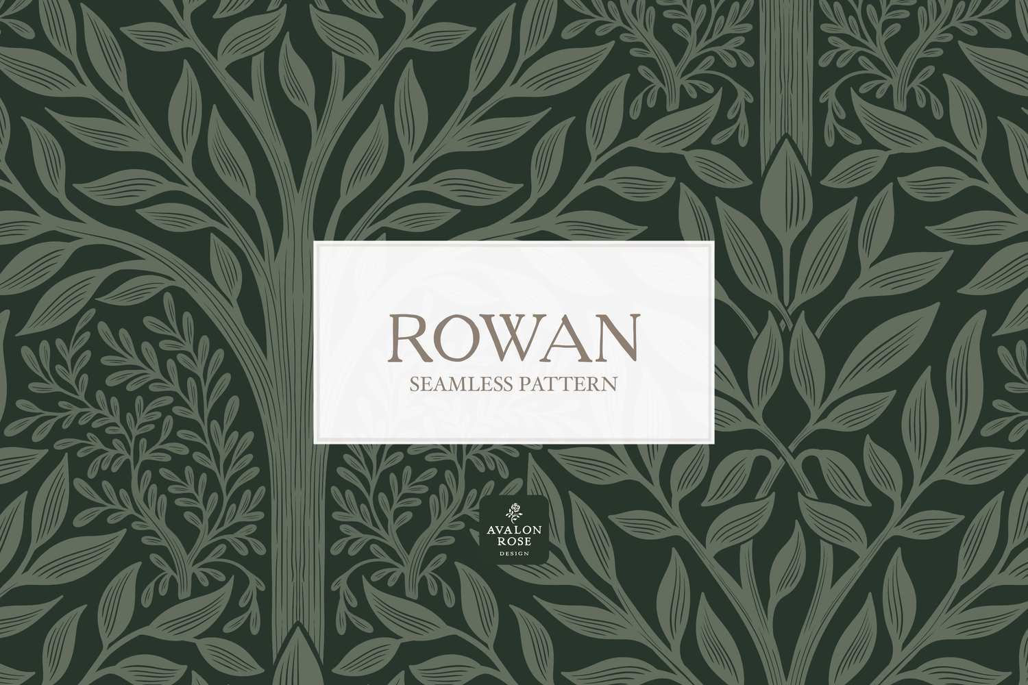 Hand drawn seamless pattern featuring woodland trees and leaves