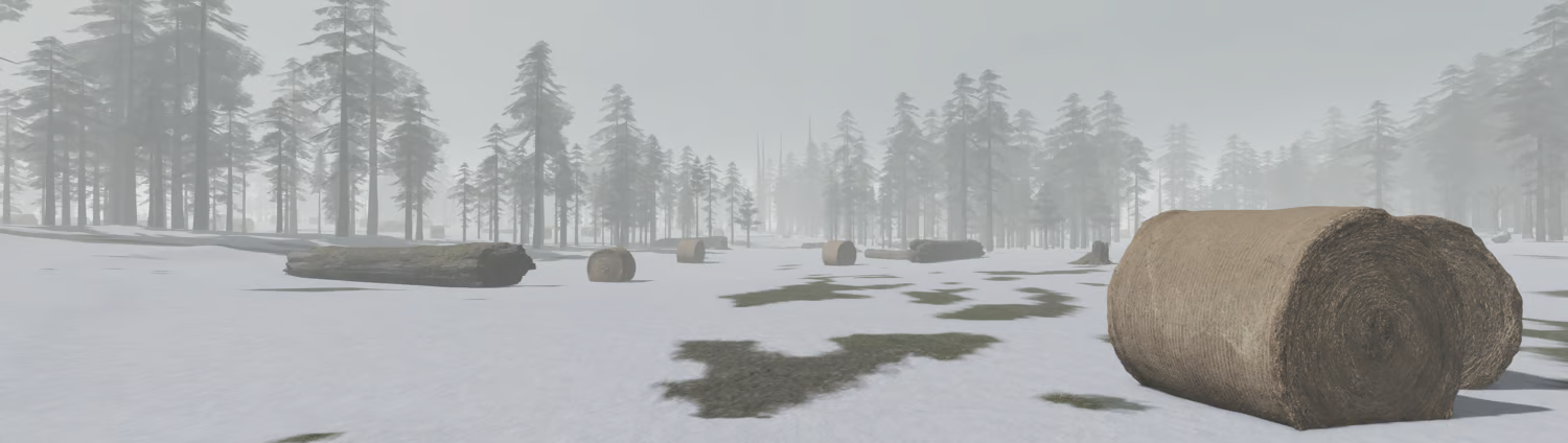 Snow-covered forest battlefield