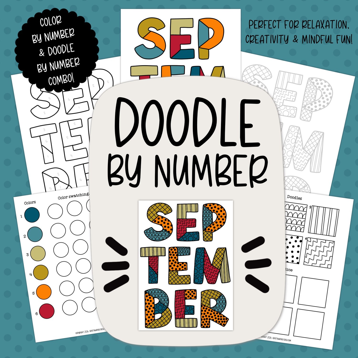 September Doodle + Color by Number Printable PDF | Creative Relaxation Activity Doodle + Color by Number Printable PDF | Creative Relaxation Activity