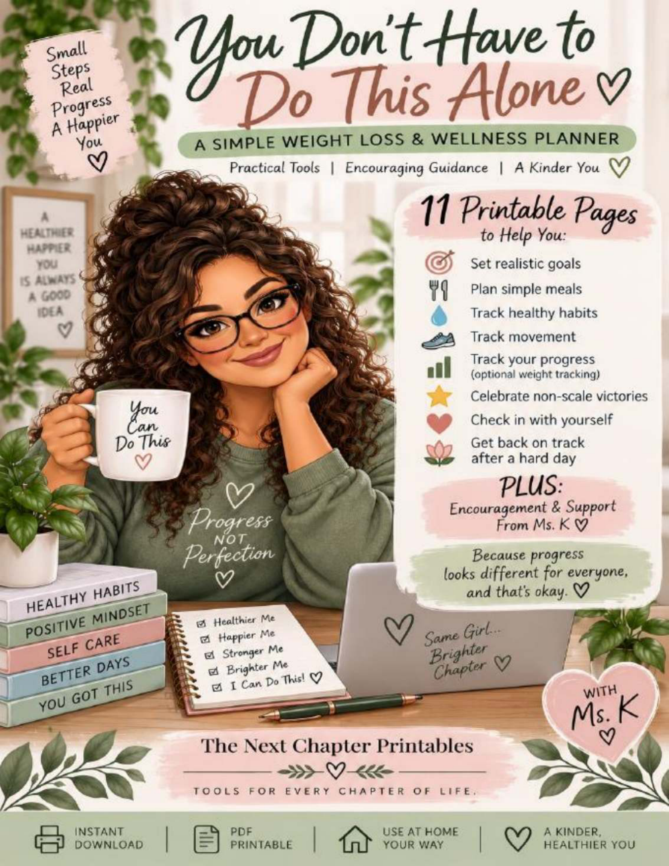 You Don't Have to Do This Alone printable wellness guide with gentle encouragement and reflection pages.
