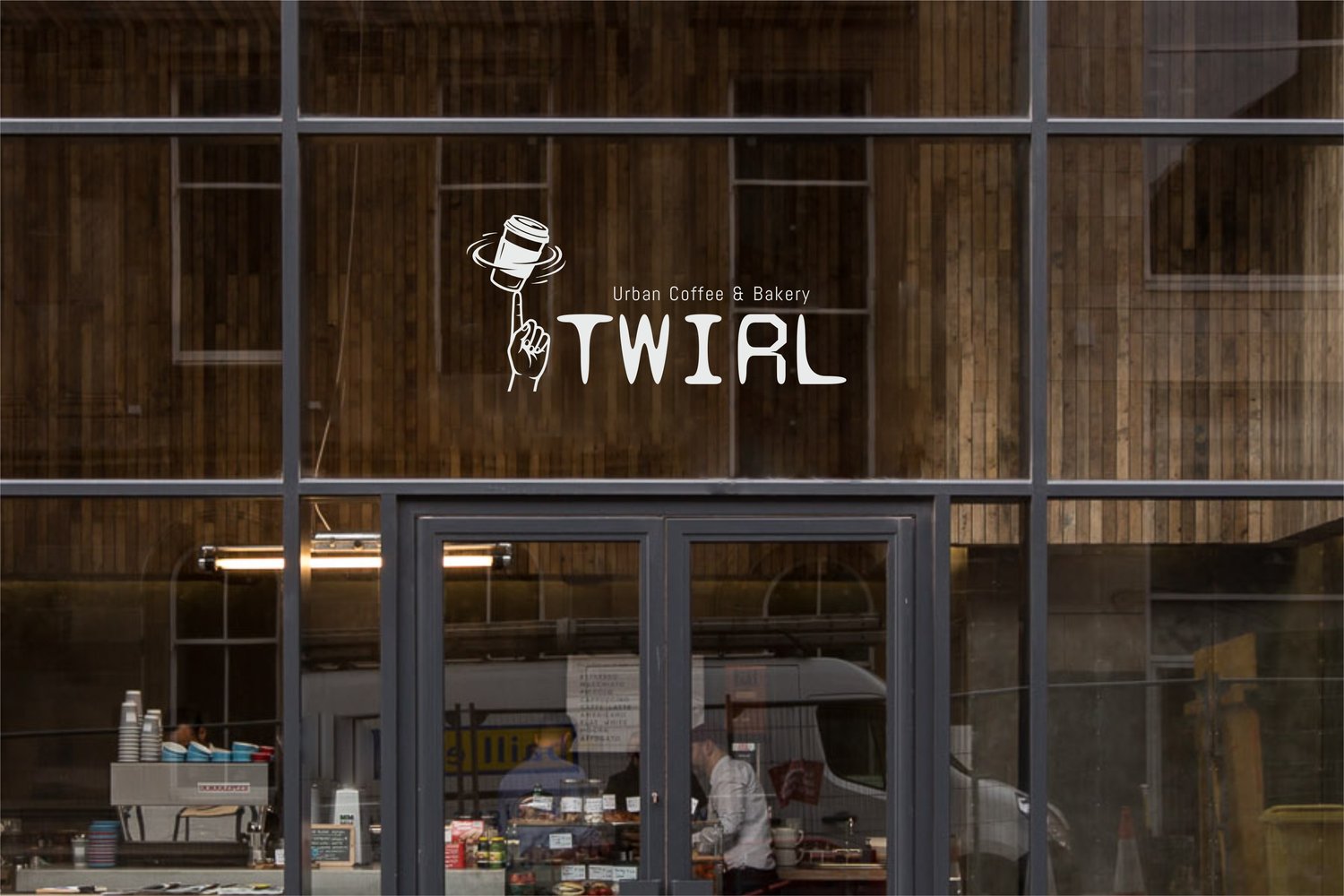 Coffee shop exterior signage and window mockup