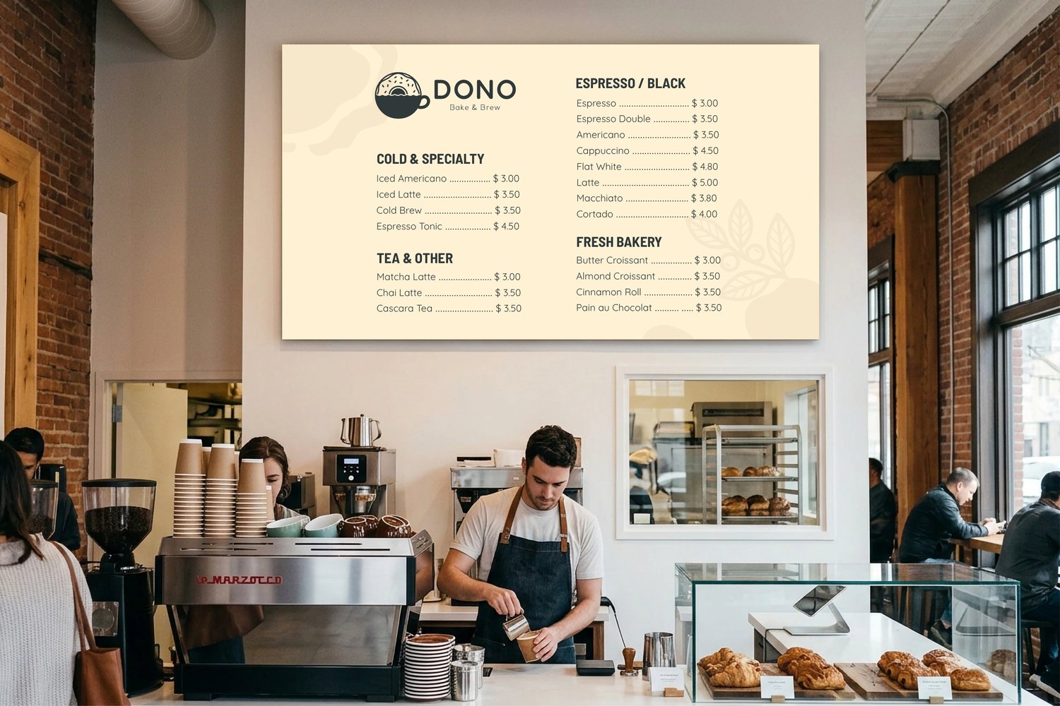 Coffee shop interior menu board template mockup