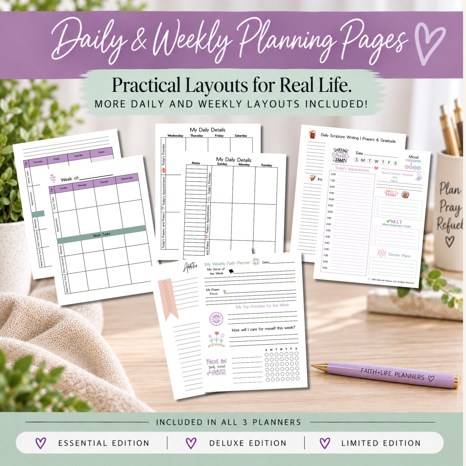 Printable Medical Mom Planner with Daily and Weekly planning pages to help caregivers organize appointments, tasks, schedules, and priorities.