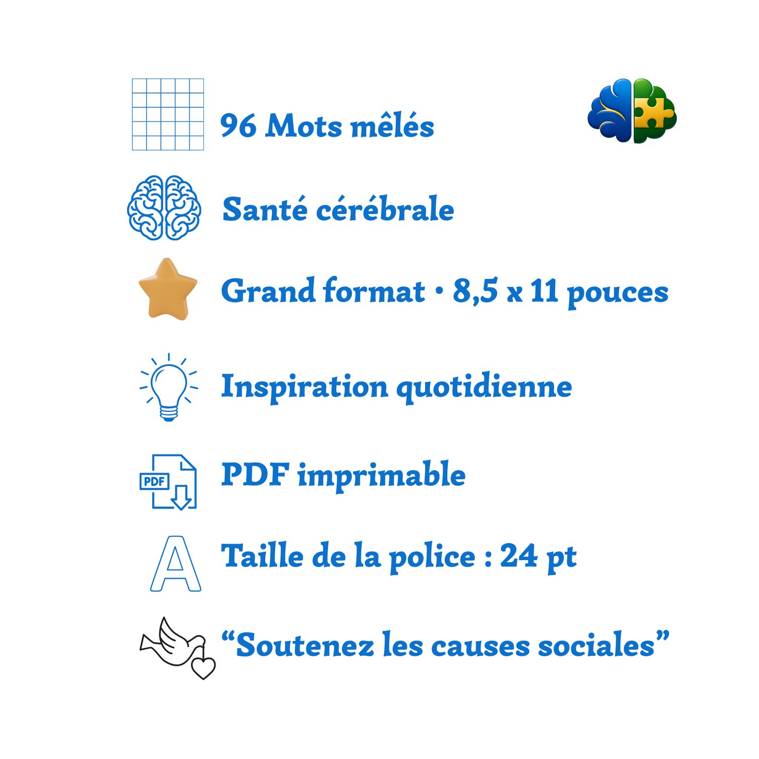 Grille de mots mêlés imprimable en gros caractères pour adultes et seniors
