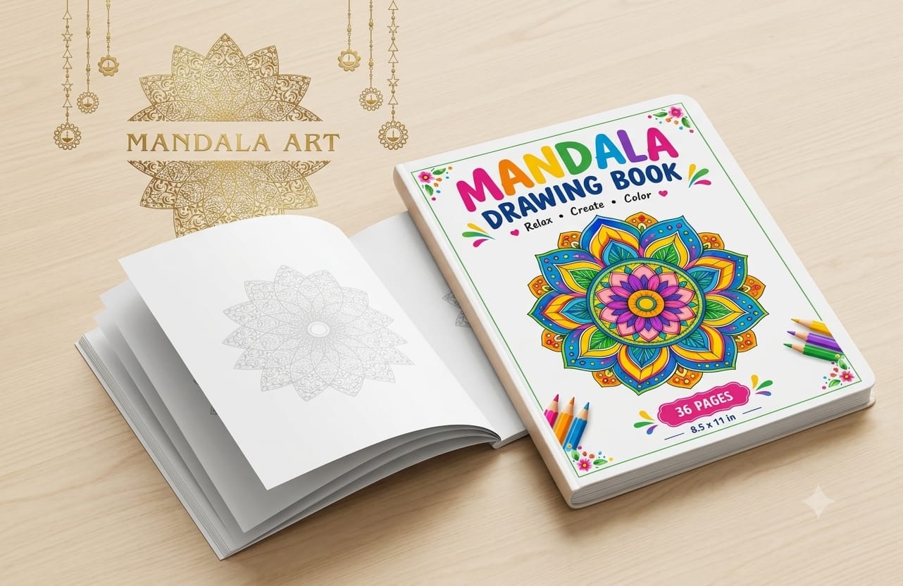 Printable Mandala Coloring Book for Adults featuring beautiful black-and-white mandala designs for creative coloring, mindful activities, relaxation and artistic expression. Includes 36 printable pages in an 8.5 × 11 inch format.