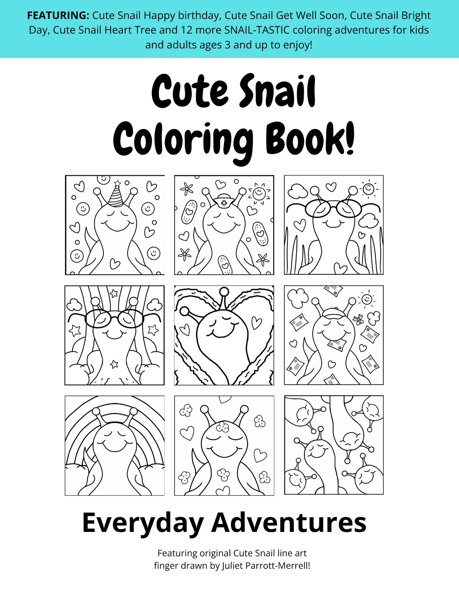 Cute Snail Everyday Adventures Coloring Book (Front Cover)