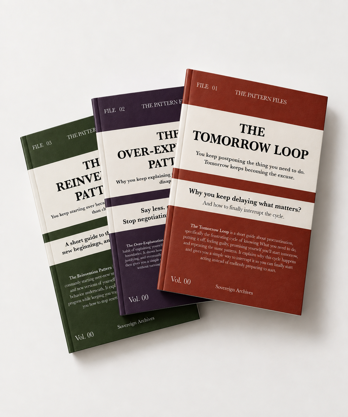 f you struggle with procrastination, overthinking, people-pleasing, setting boundaries, lack of consistency, or constantly starting over, The Pattern Files helps you recognize what is happening beneath the behavior and gives you practical ways to interrup