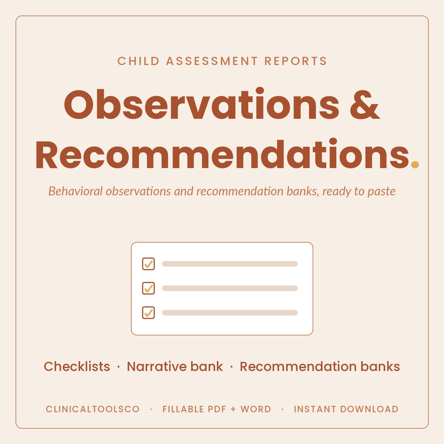 Cover of Testing Observations and Recommendations Bank for Reports