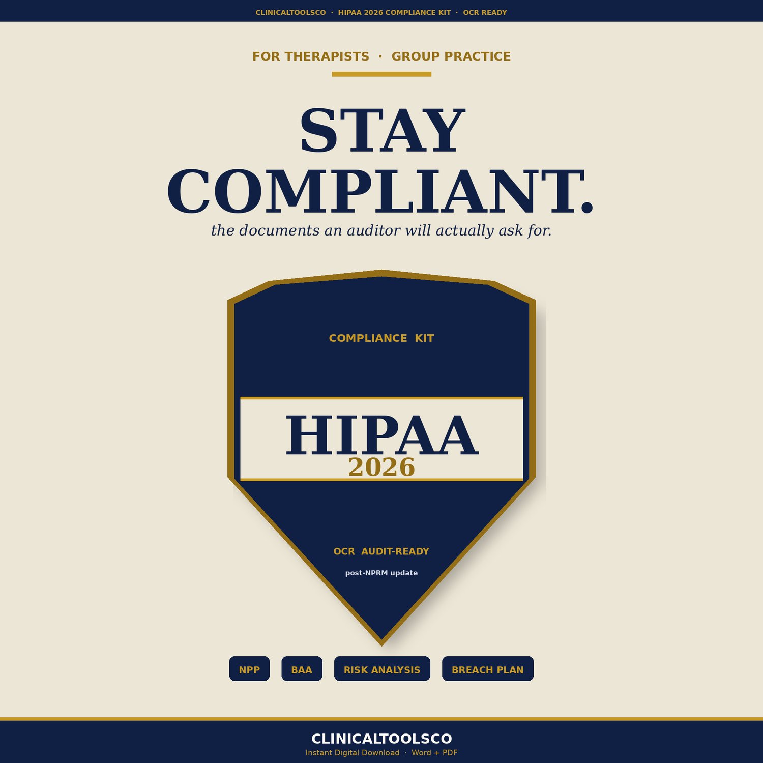 Cover of HIPAA Compliance Kit for Therapists, Risk Analysis and Breach Protocol