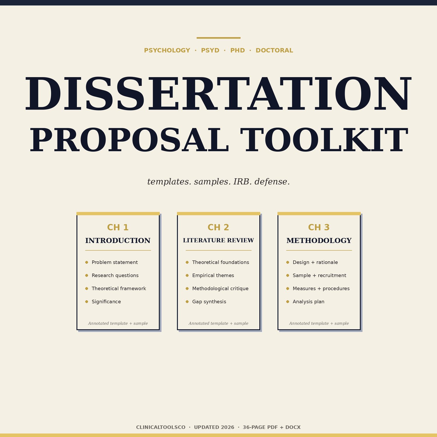 Cover of Dissertation Proposal Guide, Chapter 1 2 3 Templates and IRB