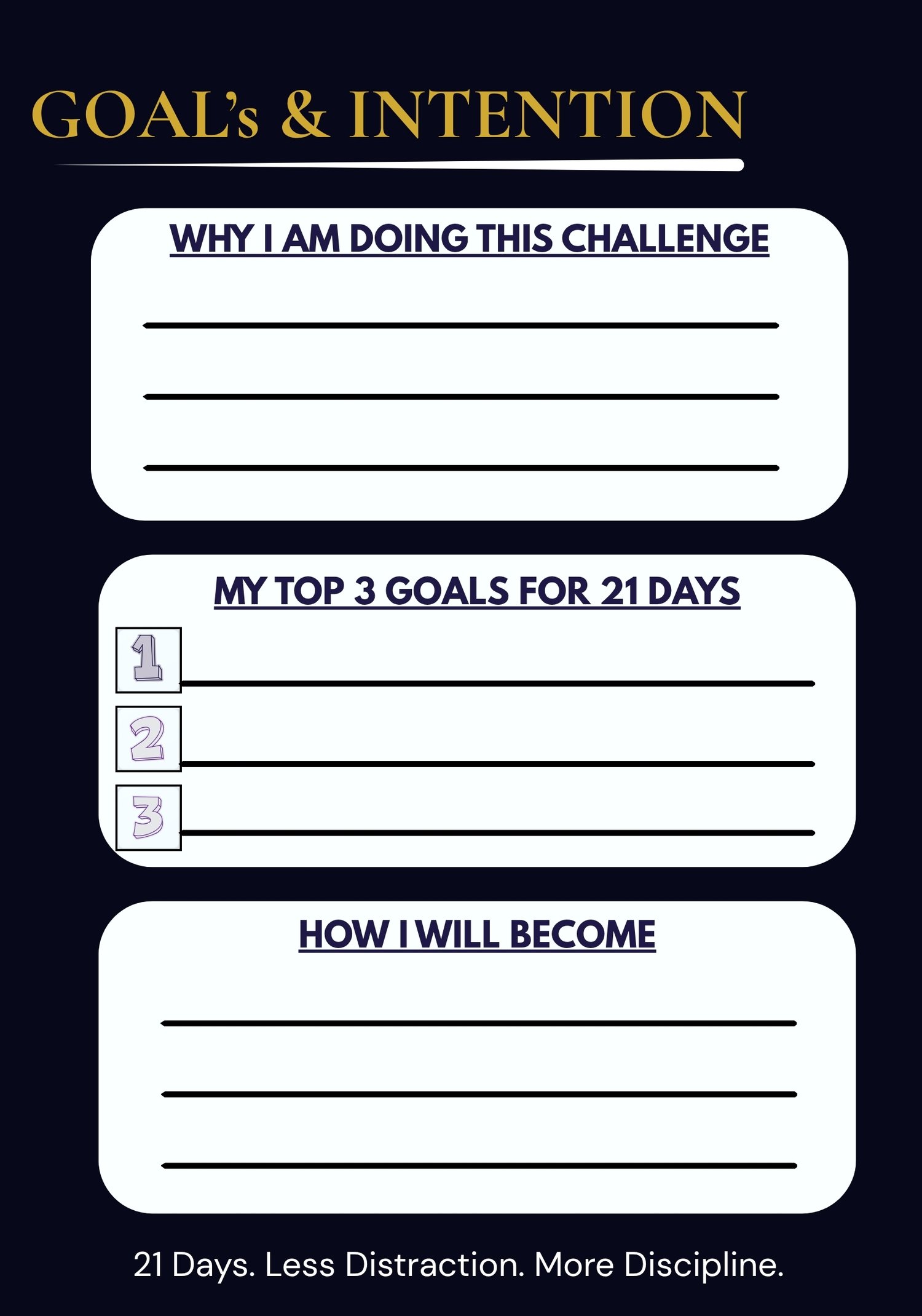 21-Day Monk Mode Challenge Goals and Intention page