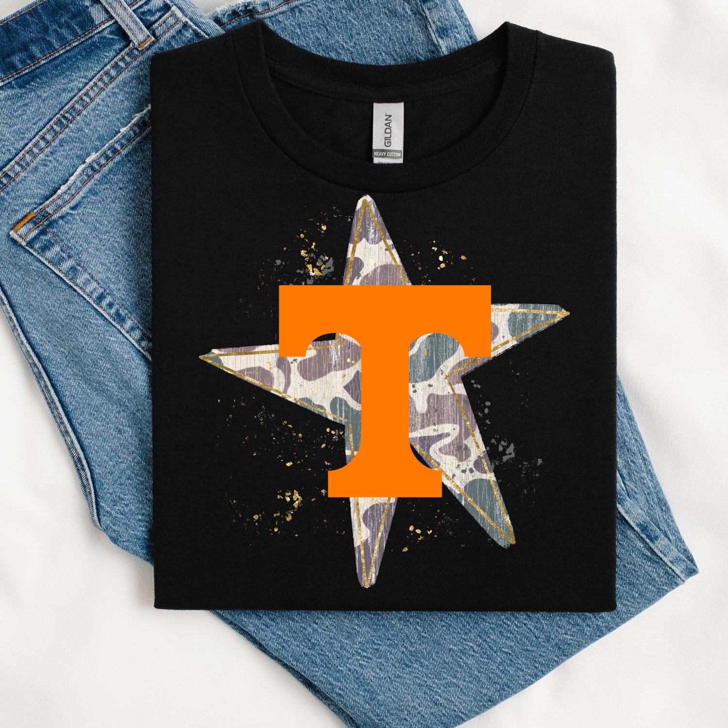 Tennessee tshirt with camo star and power T in sizes small to 3X