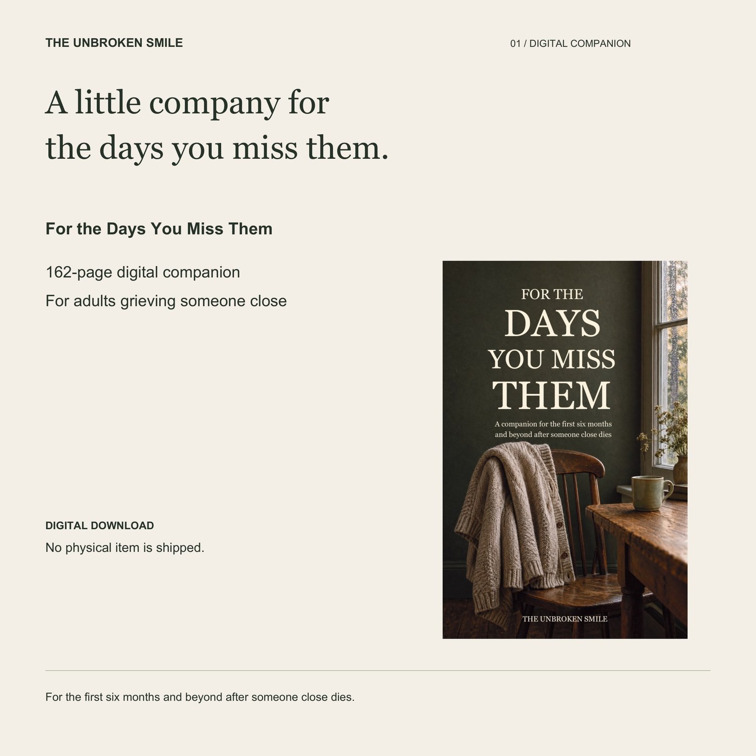 A little company for the days you miss them. For the Days You Miss Them. Front cover with a cardigan on a wooden chair.