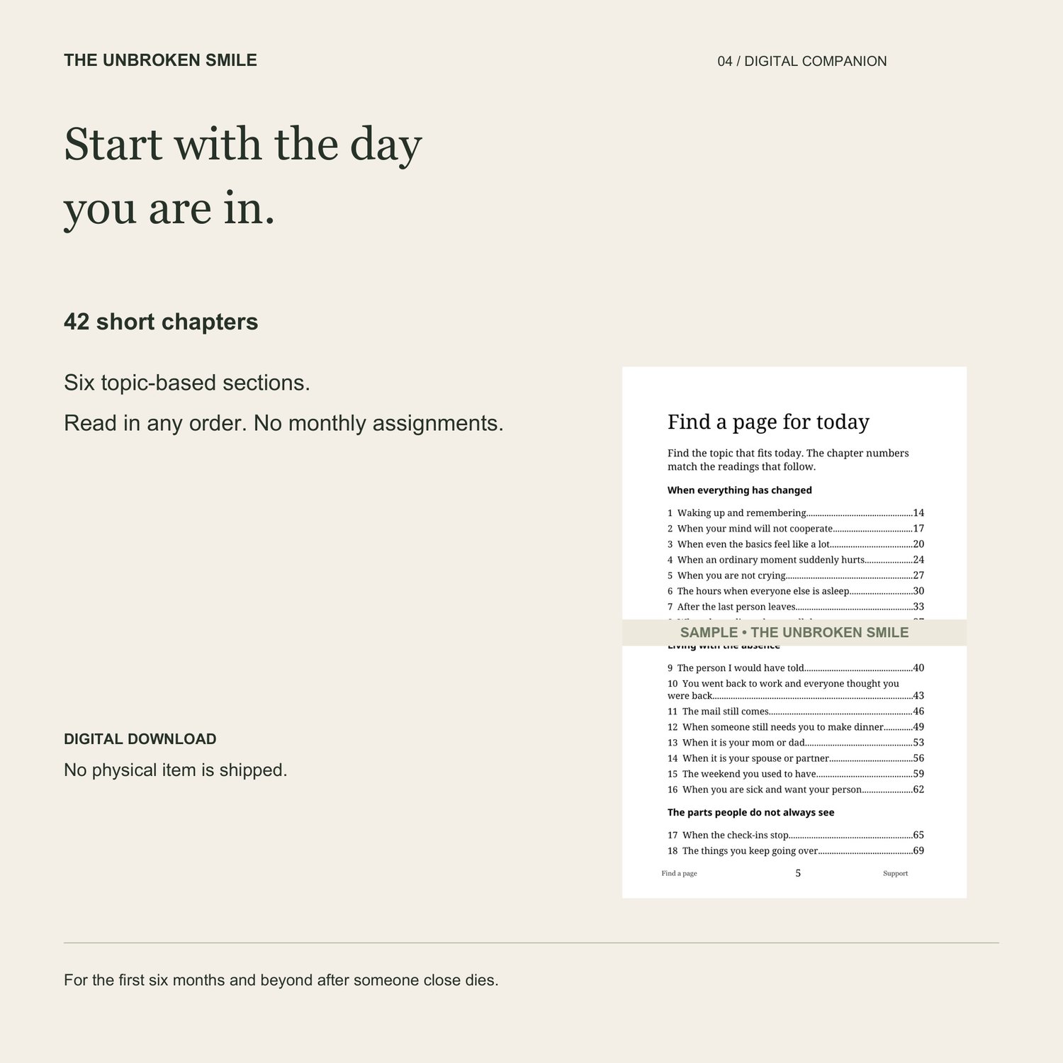 Start with the day you are in. 42 short chapters. Watermarked excerpt from digital page 5.
