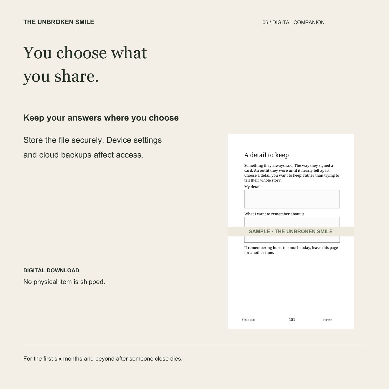 You choose what you share. Keep your answers where you choose. Watermarked excerpt from digital page 151.