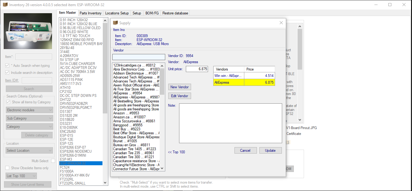 Change or add a new supplier of ingredients (parts)