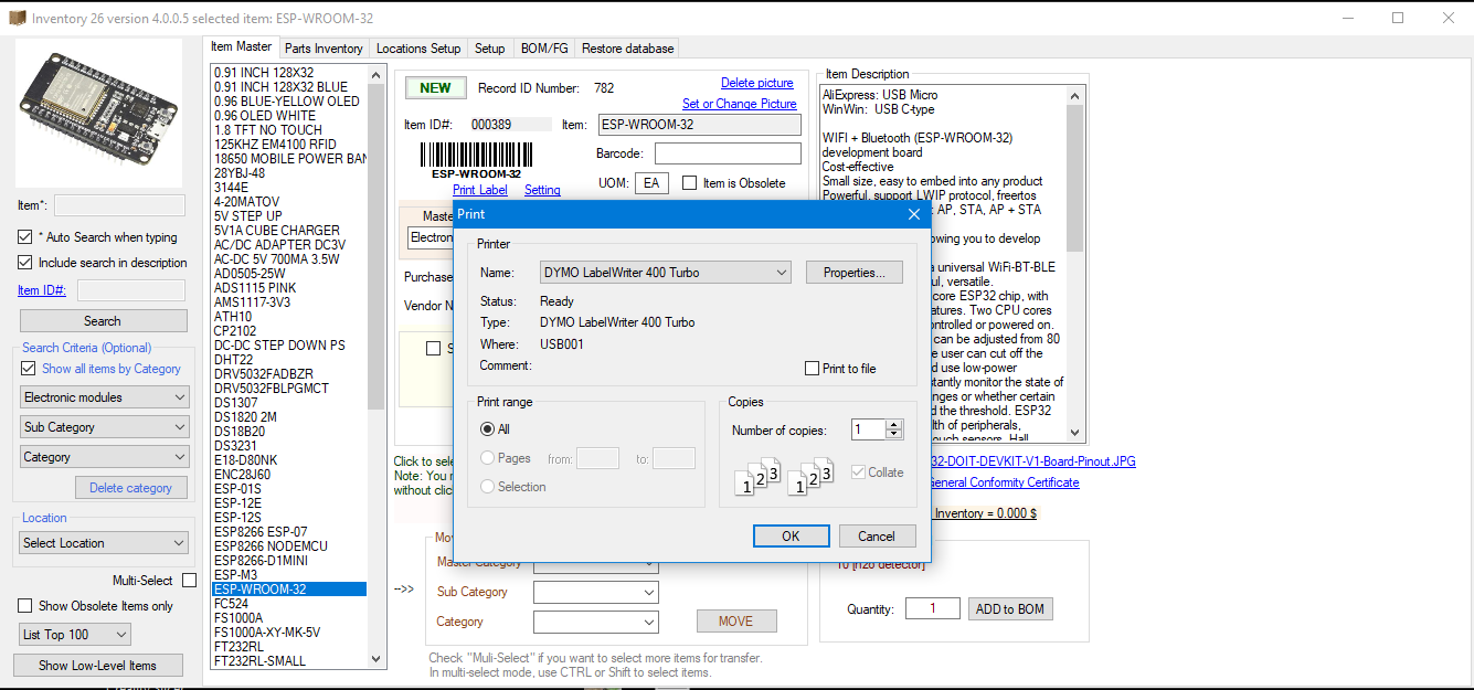 Select the printer when printing stickers