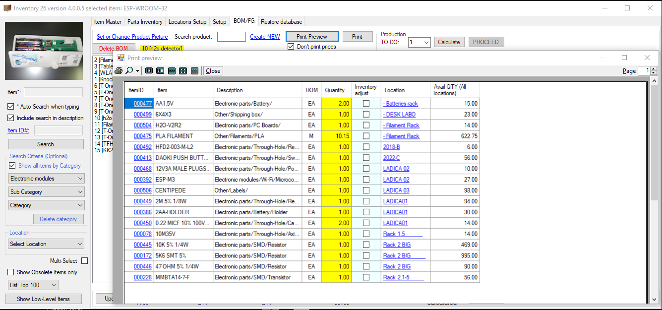 Printing the parts list for forklift operators or other methods