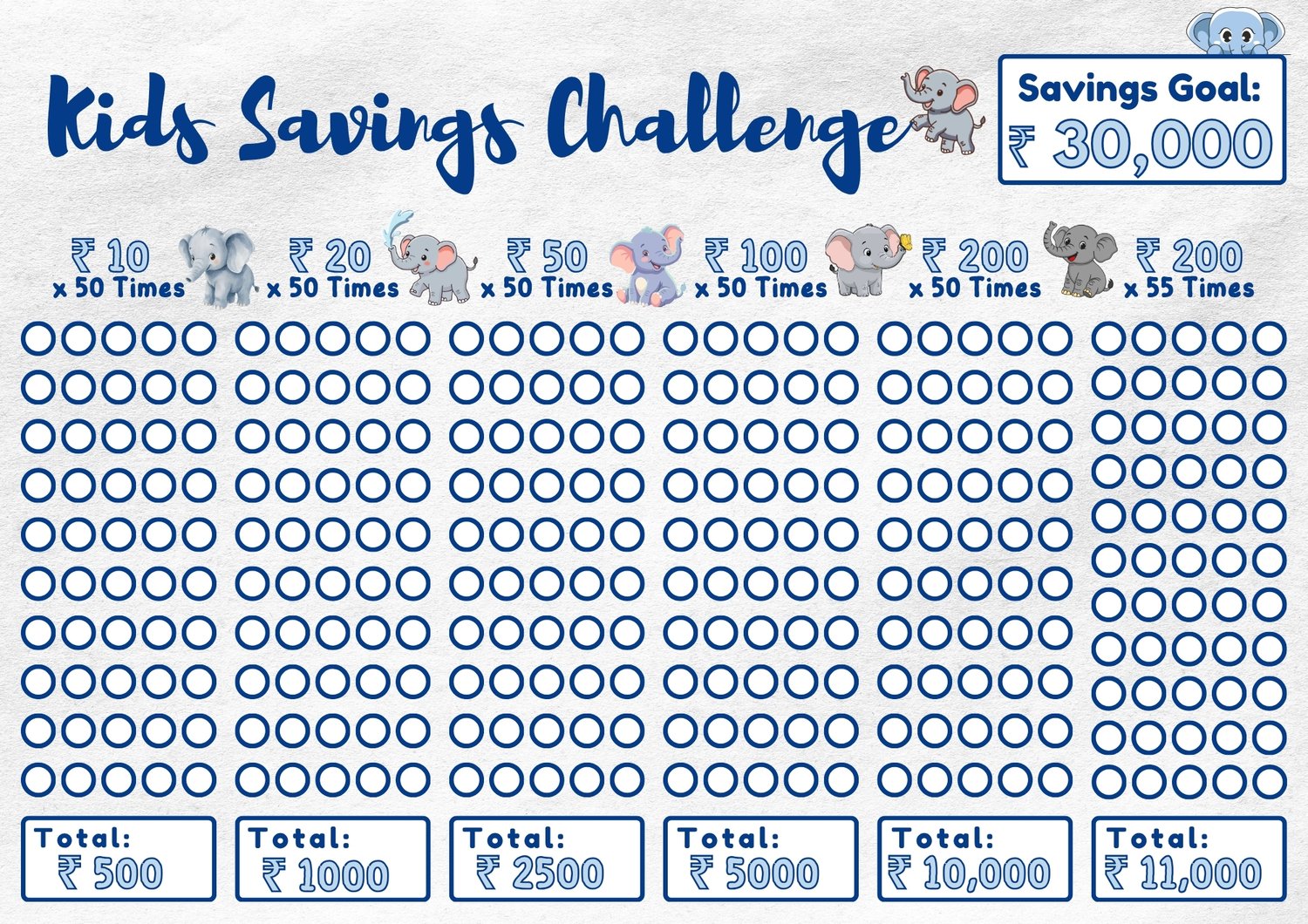 Kids Savings Challenge ₹30,000 savings tracker printable worksheet