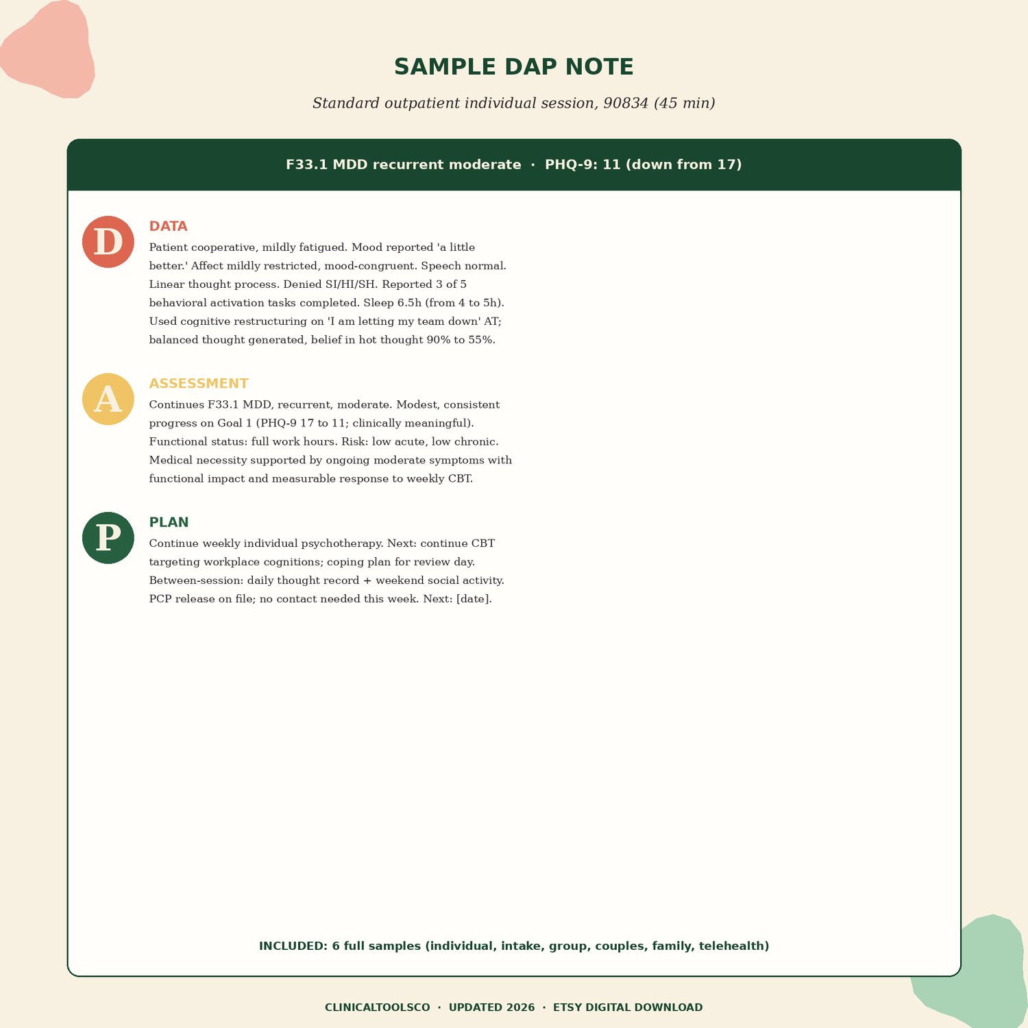 DAP Notes Template for Therapists, preview image 6 of 9