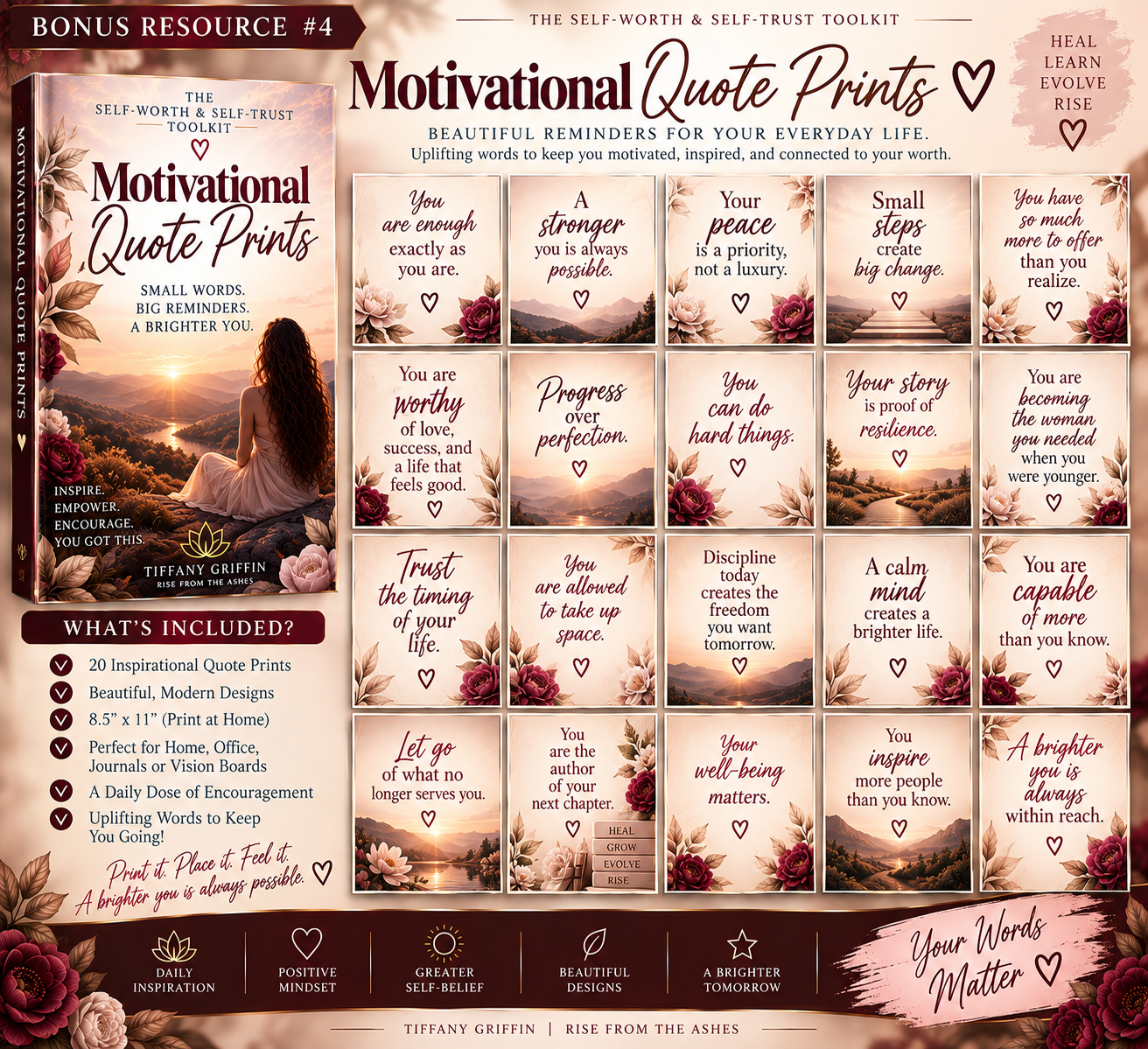 Motivational Quote Prints featuring inspirational quotes for confidence, self-worth, personal growth, and positive mindset
