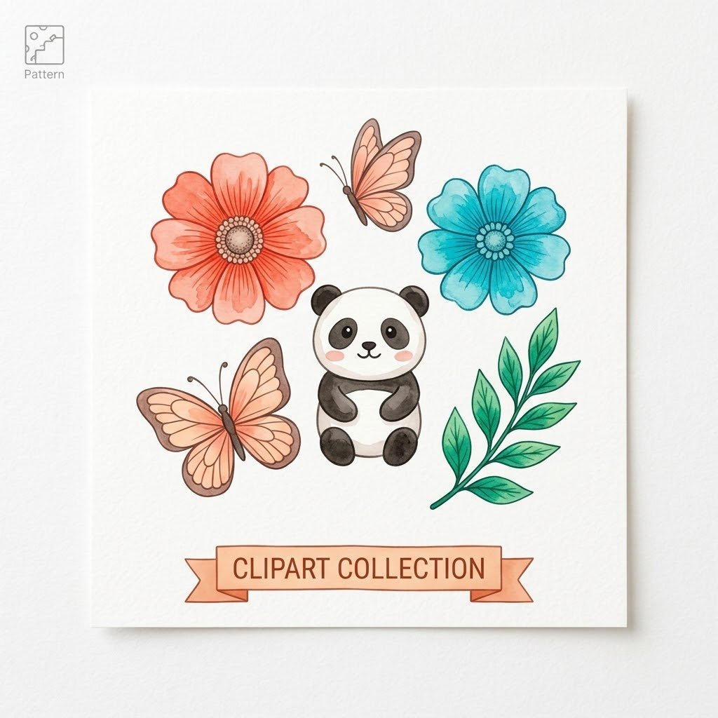 A vibrant collection of digital clipart featuring watercolor flowers, cute animals, and craft elements for digital planning and scrapbooking.