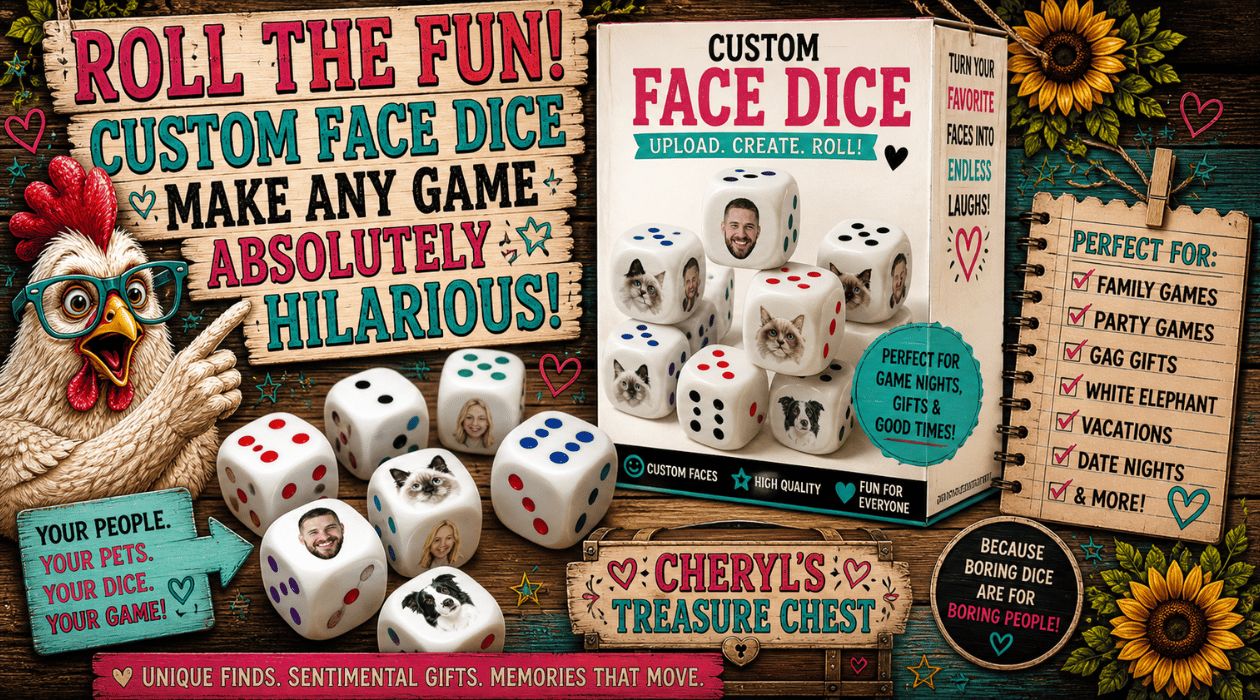 Custom photo dice featuring personalized faces of people and pets