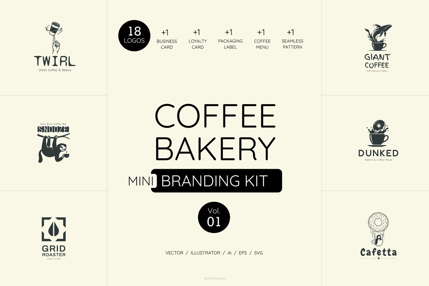 Coffee Shop Branding Kit Vol 01 - 18 Vector Logos and Brand Identity Templates