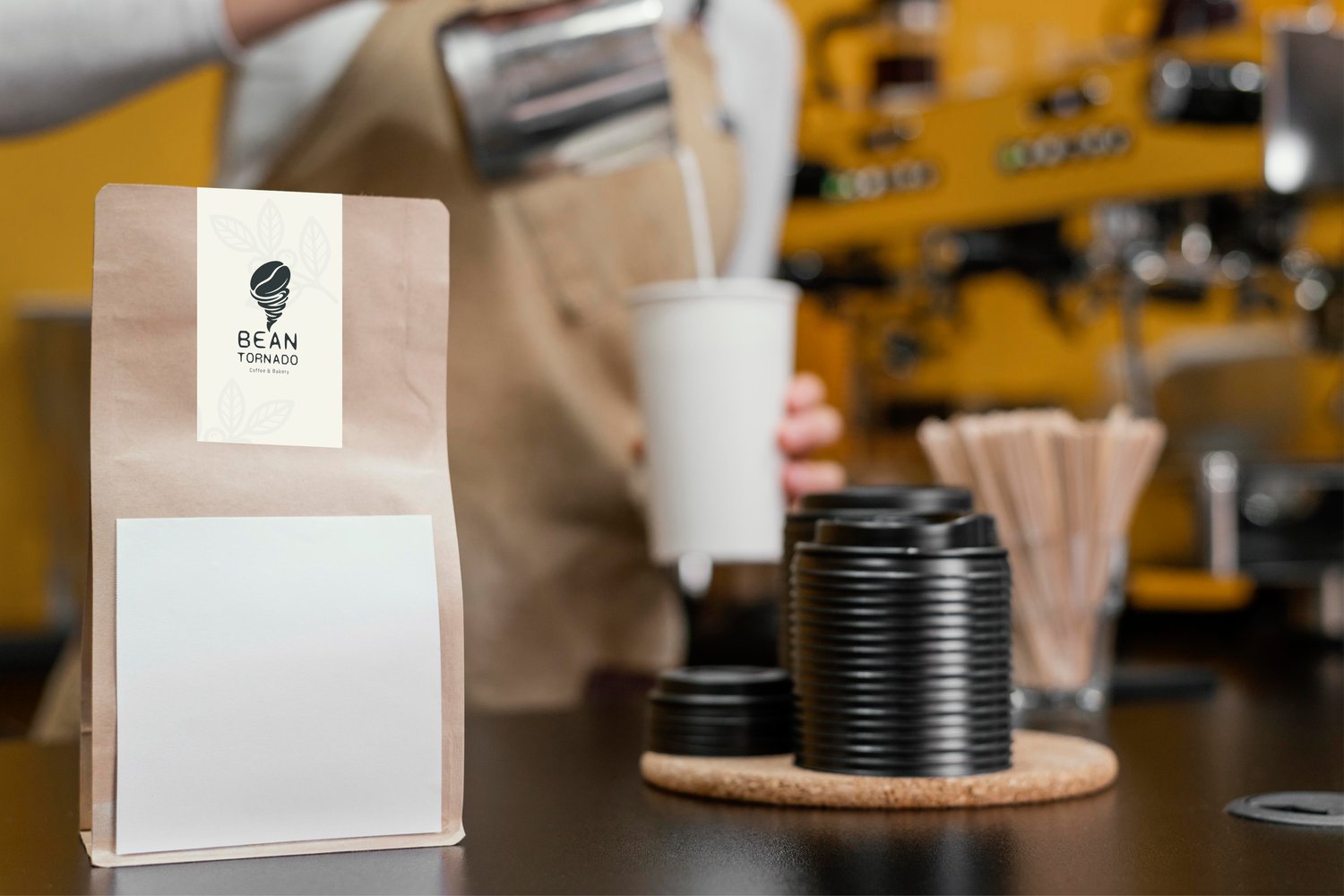 Coffee packaging and paper cup branding mockups