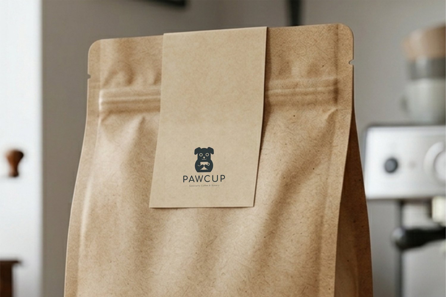 Craft coffee bag packaging mockup with custom logo label