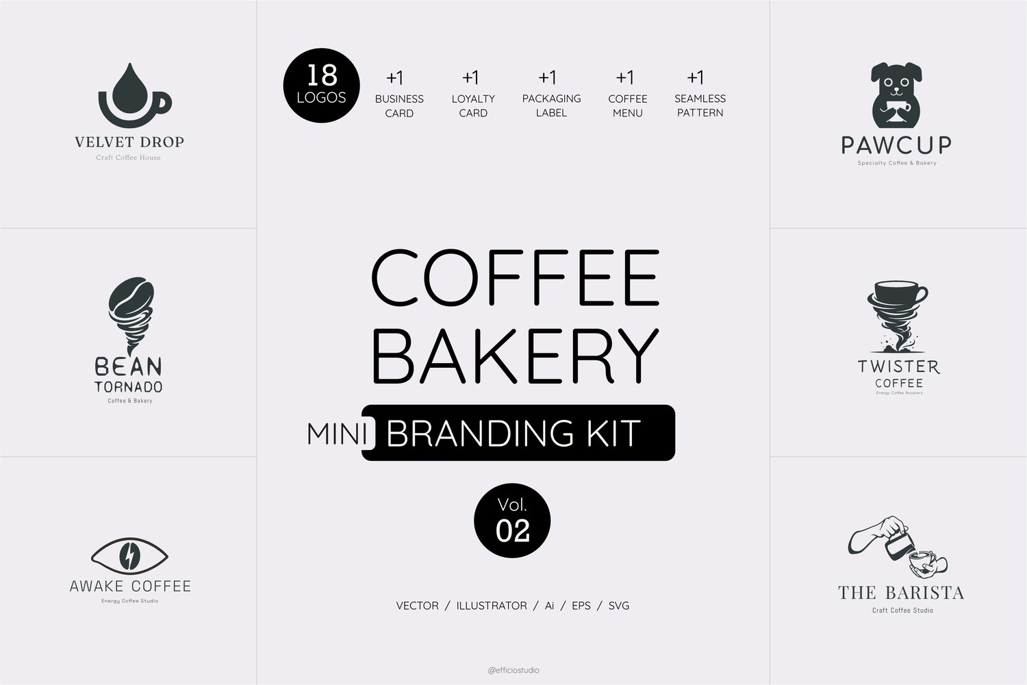 Coffee Bakery Branding Kit Vol 02 - 18 Vector Logos and Brand Identity Templates