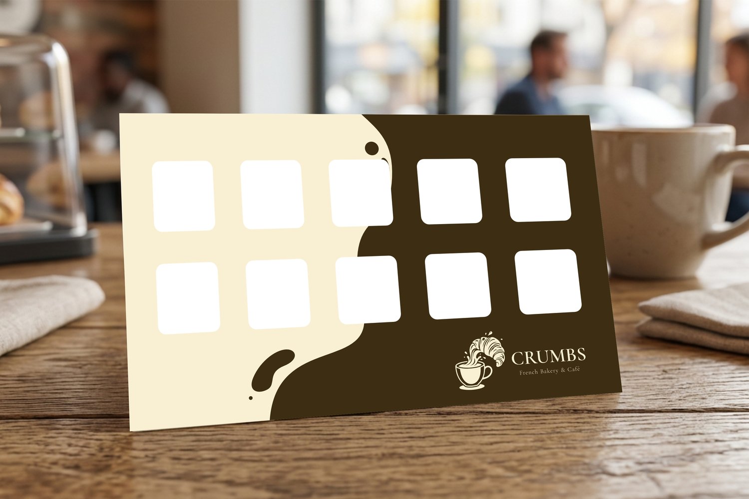 Coffee shop loyalty stamp card template mockup