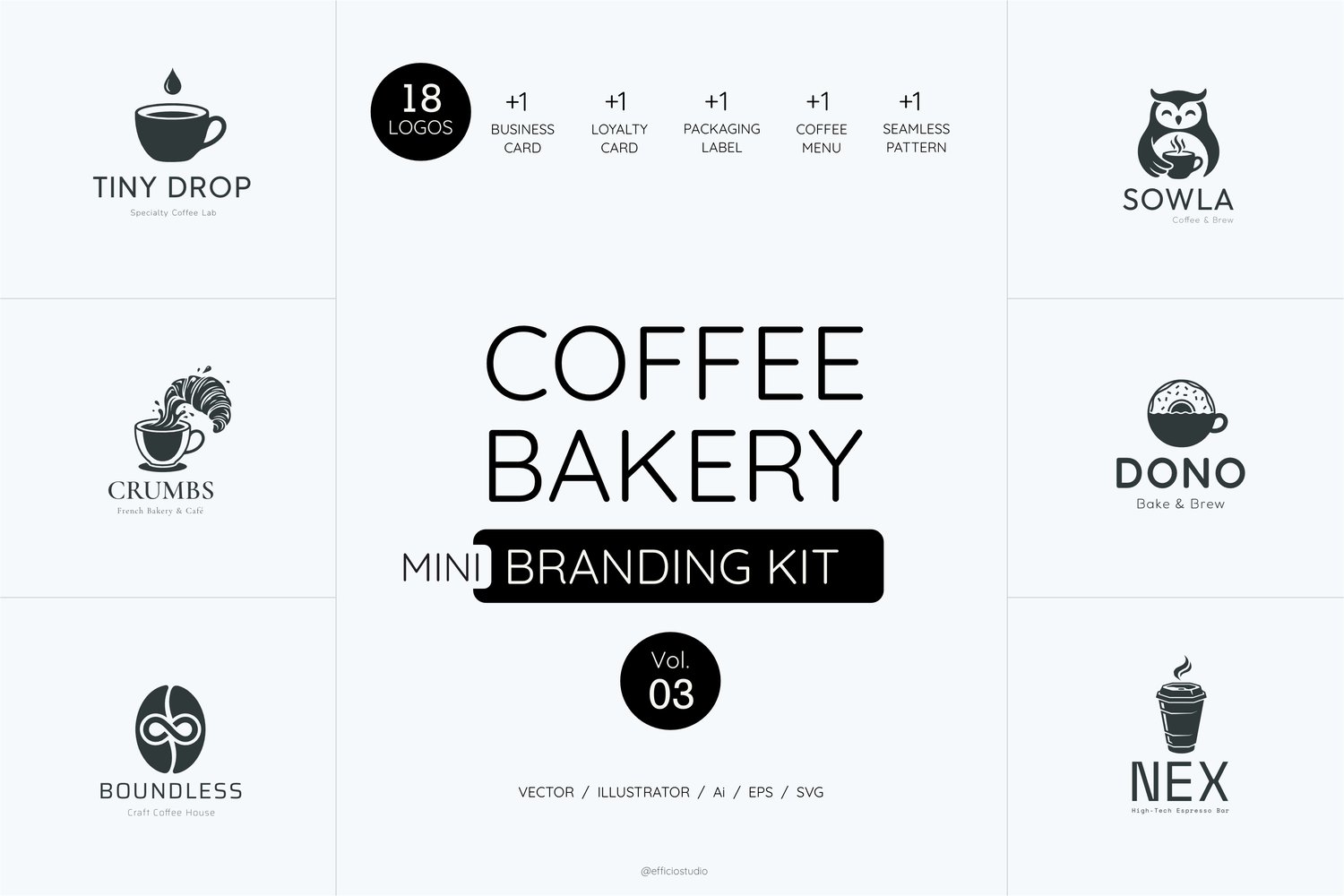 Coffee Bakery Branding Kit Vol 03 - 18 Vector Logos and Brand Identity Templates