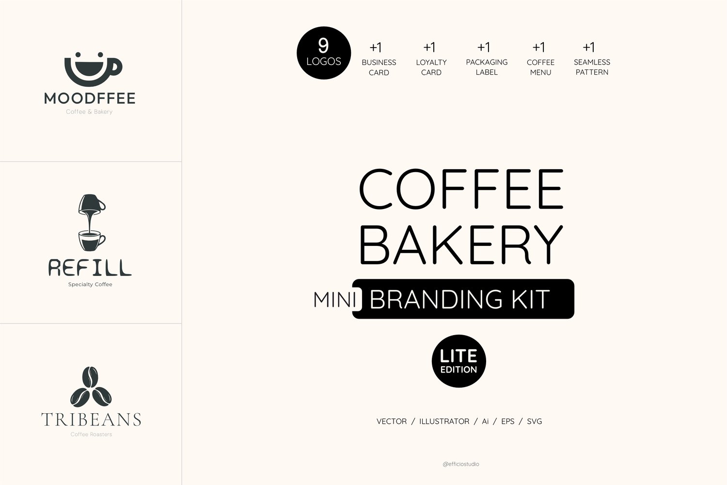Coffee Bakery Branding Kit Lite Edition - 9 Vector Logos and Brand Identity Templates