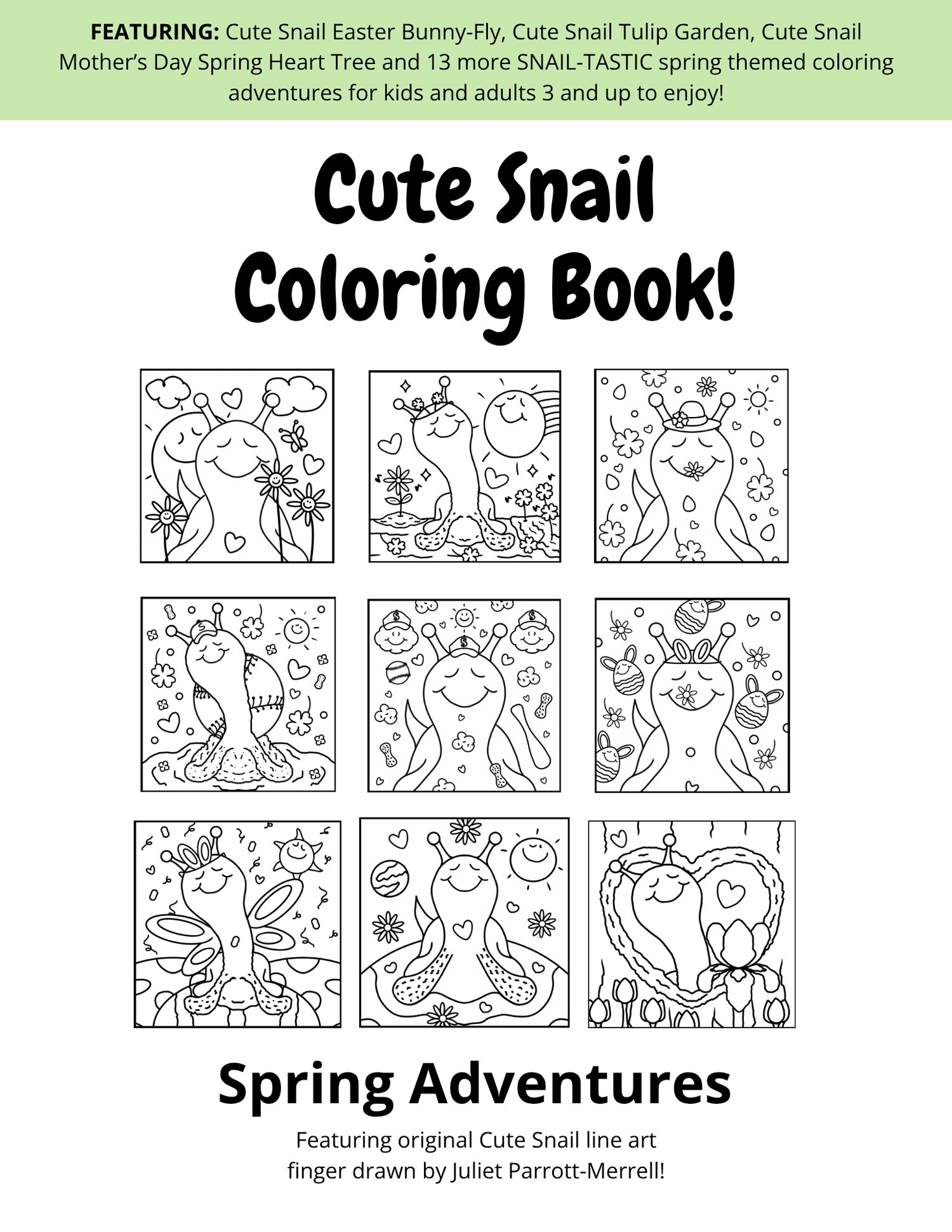 Cute Snail Spring Adventures Coloring Book (Front Cover)
