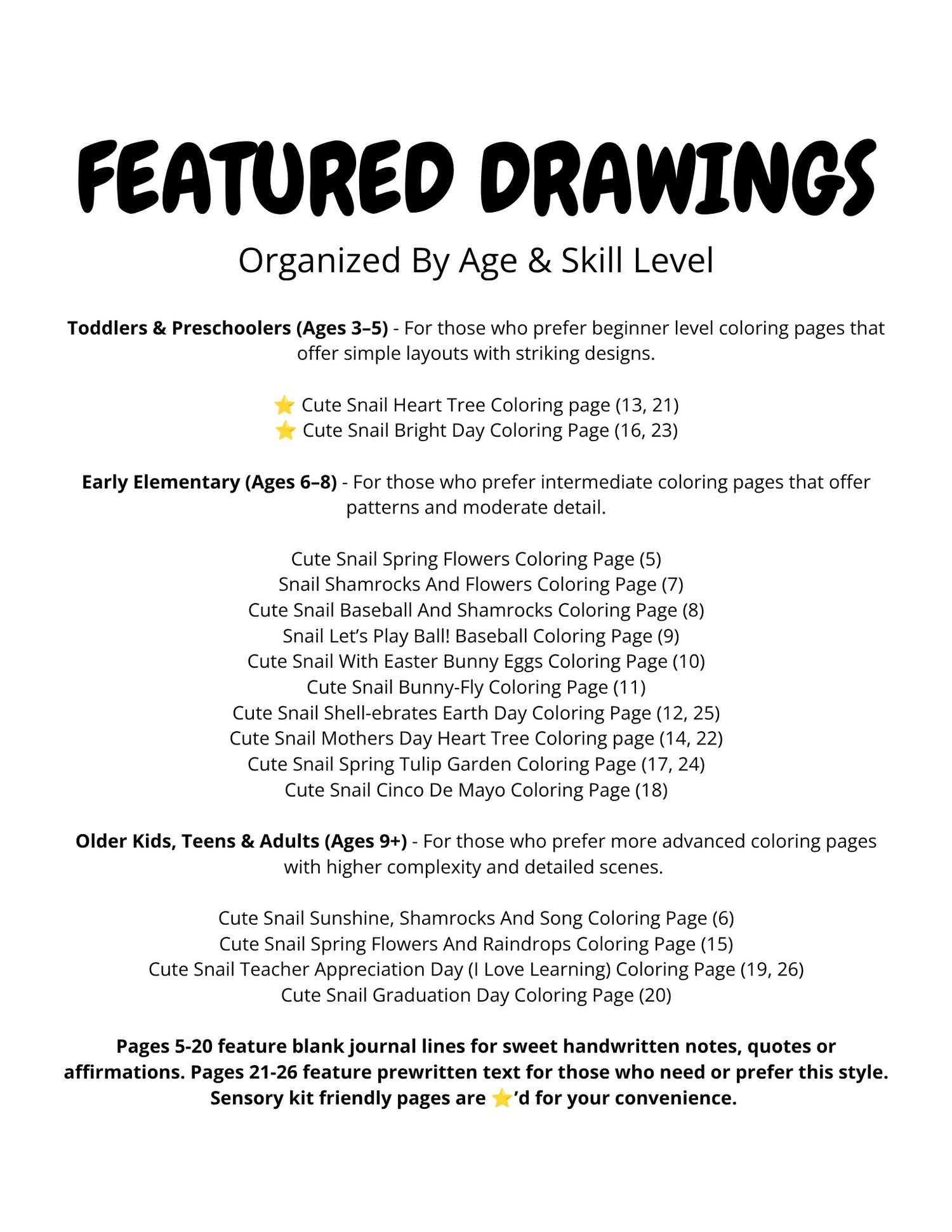 Cute Snail Spring Adventures Coloring Book (featured Drawings by age, skill and sensory))