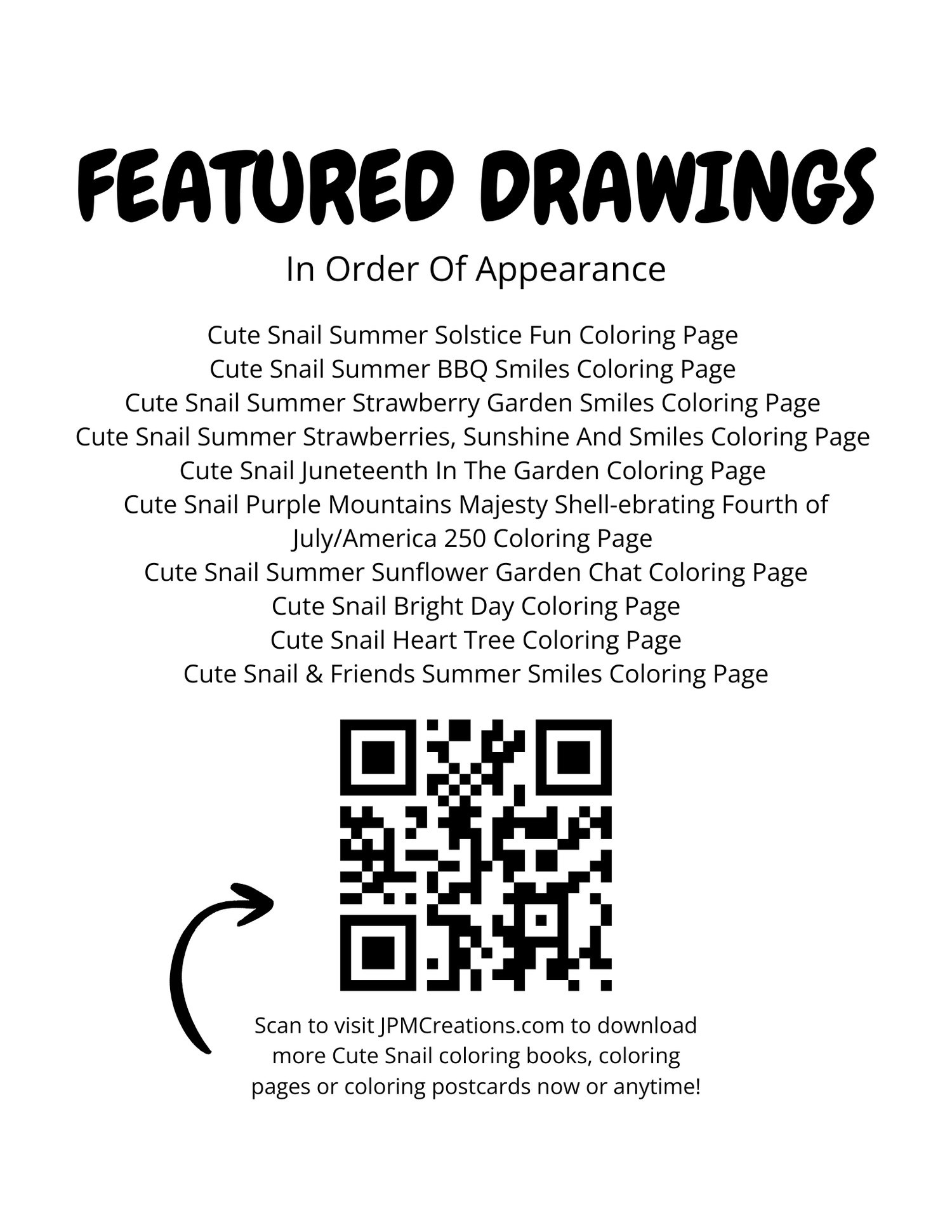 Cute Snail Summer Adventures Coloring Book (featured drawings)