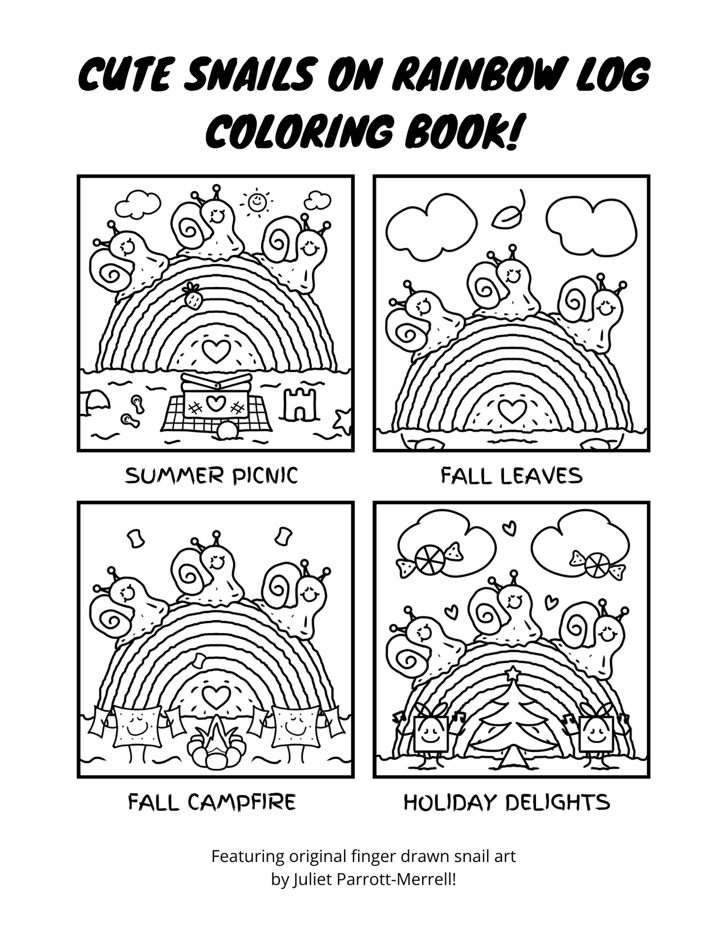 Cute Snails On Rainbow Log Coloring Book (Cover)