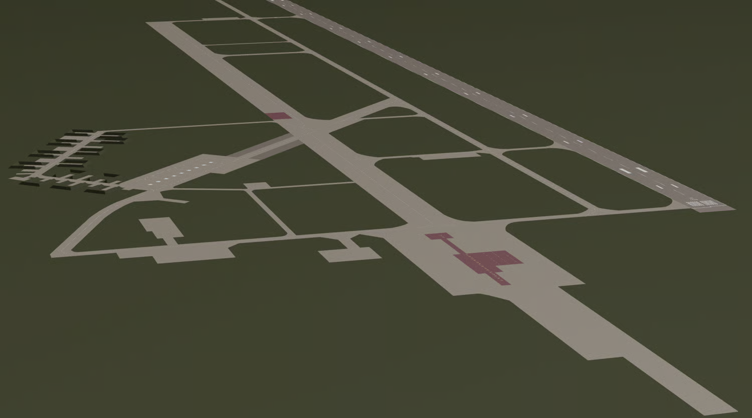 Extensive aircraft parking apron