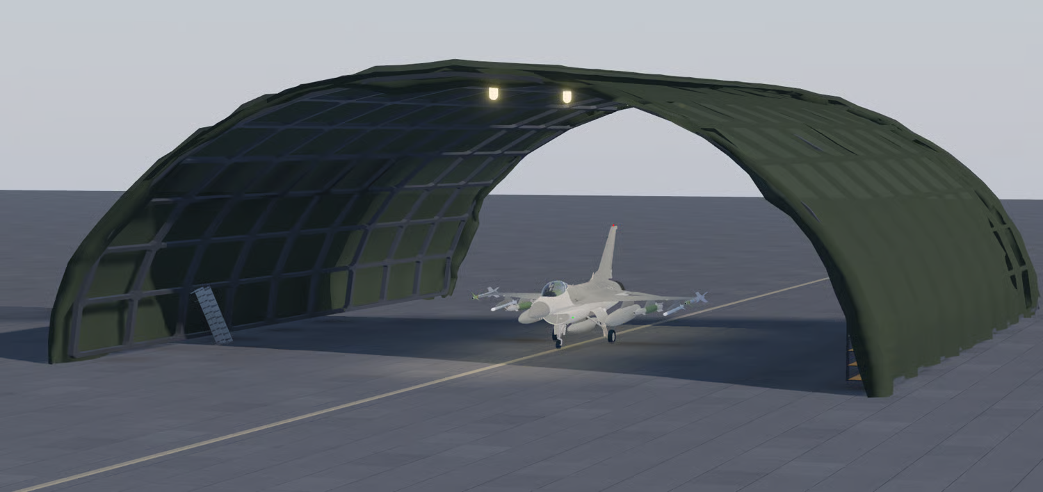 Military aircraft shelter exterior