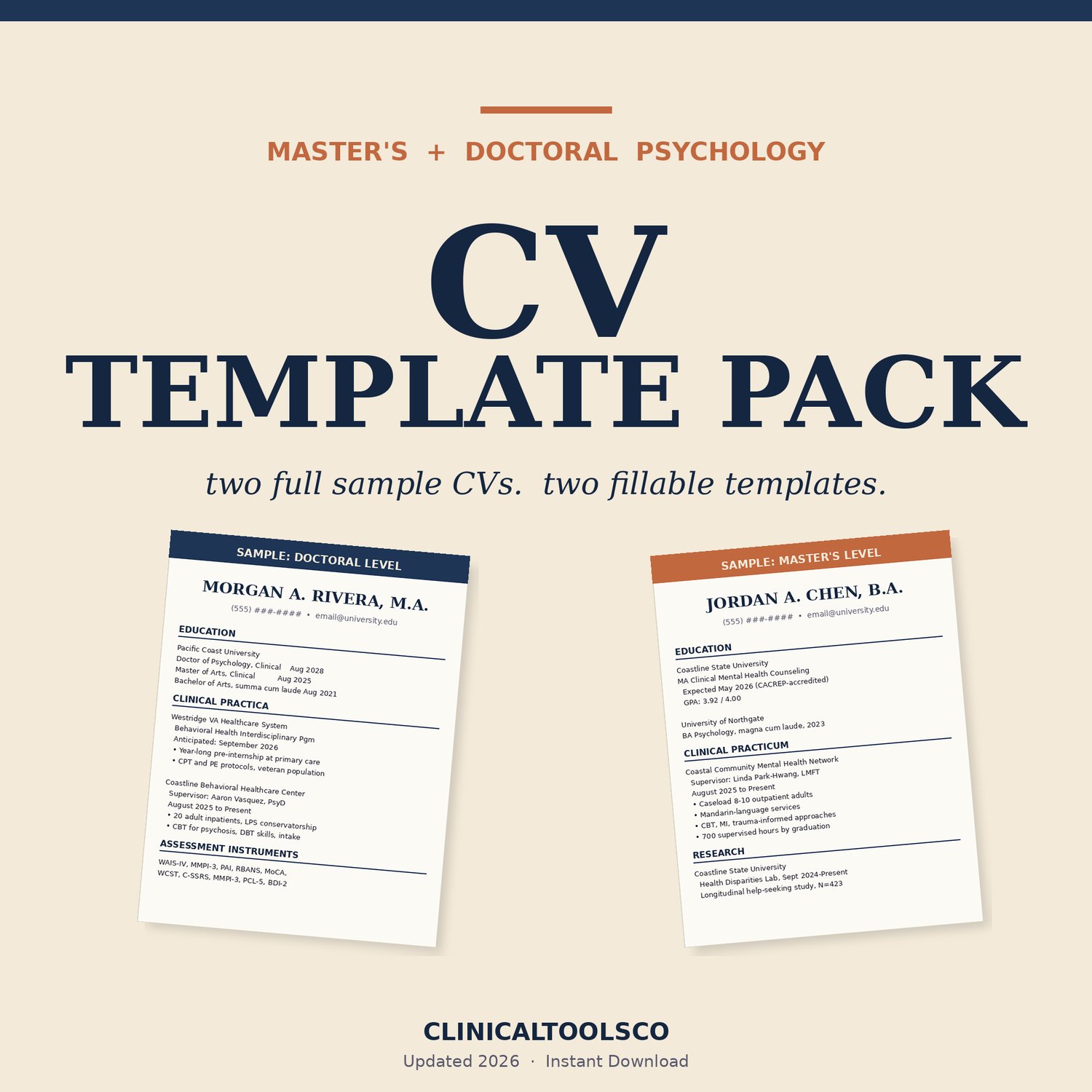 Cover of Psychology CV Templates, Doctoral and Master's Sample CVs